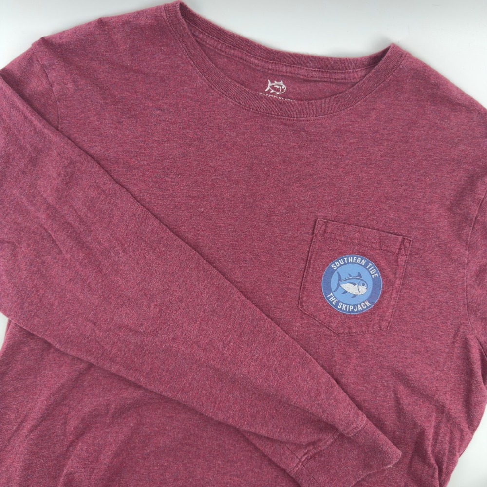 Southern Tide Mens XL Long Sleeve Pocket T-Shirt Burgundy Skipjack Graphic Tee